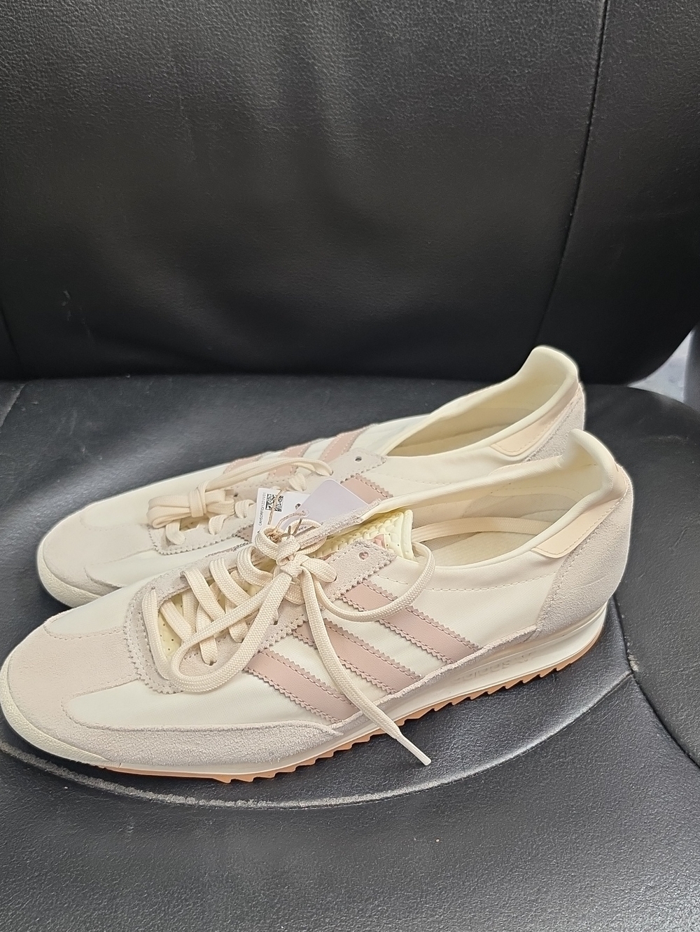 adidas Women's Cream Sneakers with Blush Stripes